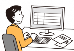 パソコンで表形式のデータを入力する人のイラスト