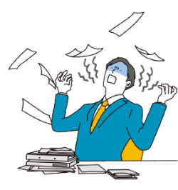 書類が増え、困っている人のイラスト